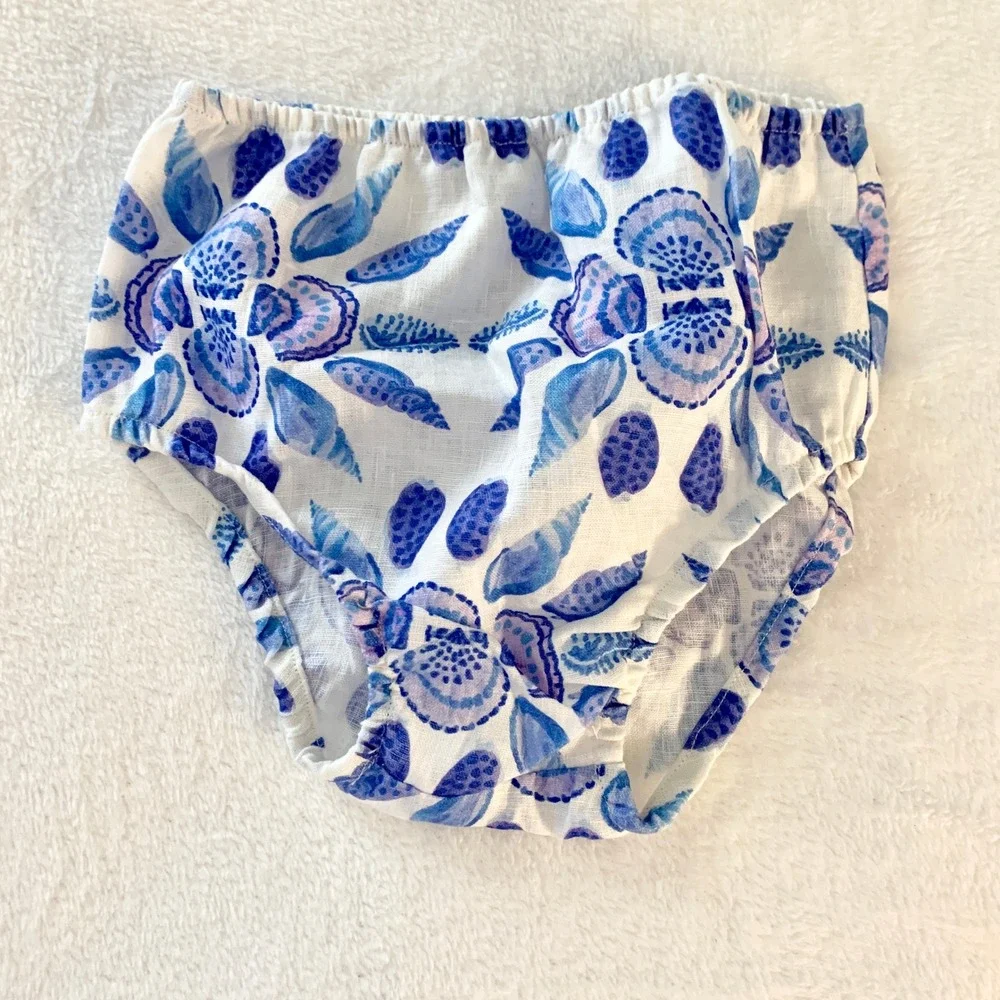 Hill House Home Seashell Bloomers Diaper Cover Kids Sz 6-12M Blue Linen Coastal
